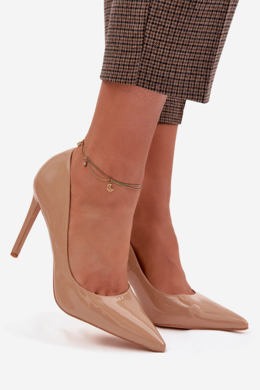 com efeito verniz sapatos de salto alto de couro ecológico bege Jonira