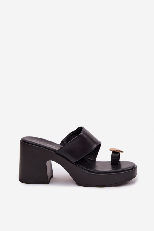 Chinelos femininos Habilitado SłupkoParaym Obcasie Ze cor douradam Detalem cor preta Sinora