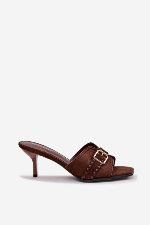 Chinelos femininos com salto fino com alças I Złotą com fivelas CzekoladoParae Jelira