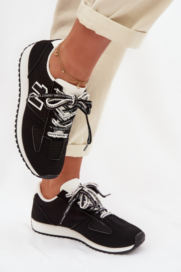 À modalo de tênis Feminino Com decorações Amarrandom cor preta Henira