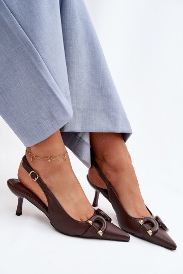 Sandálias femininas com salto fino Com decorações Detalem CzekoladoParae Brienne