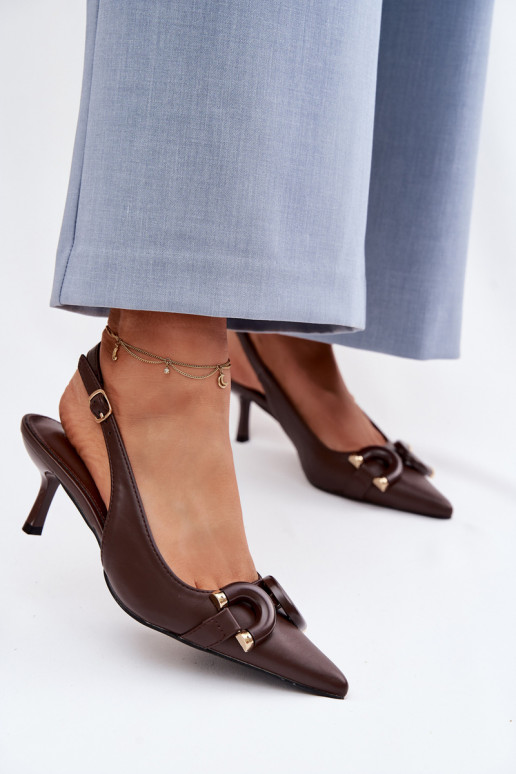 Sandálias femininas com salto fino Com decorações Detalem CzekoladoParae Brienne