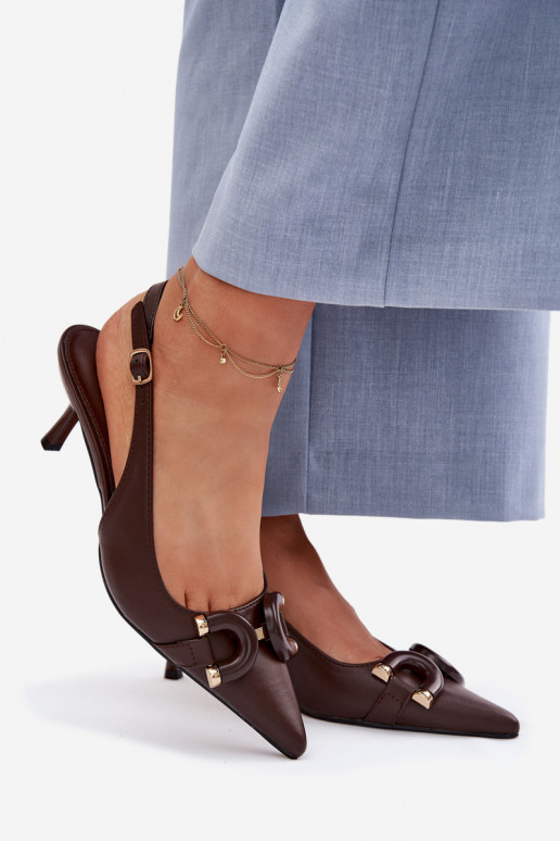 Sandálias femininas com salto fino Com decorações Detalem CzekoladoParae Brienne