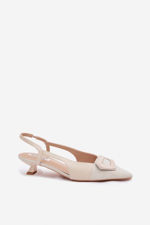 Sandálias femininas De salto baixo Com decorações Detalem bege Camira