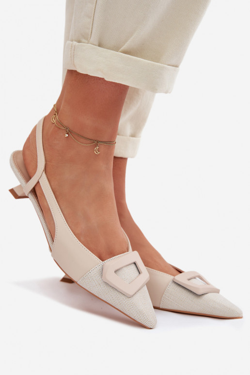 Sandálias femininas De salto baixo Com decorações Detalem bege Camira