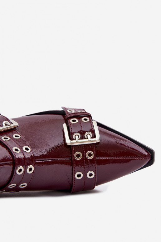 com efeito verniz Botas femininas com salto largo com listras I com fivelasmi Borgonha Hamira