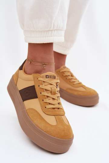 Tênis femininos de camurça de estilo esportivo Big Star TT274166 na cor amarela 2