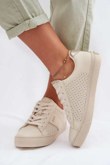 Tênis femininos de estilo esportivo com elementos vazados Big Star TT274292 na cor areia