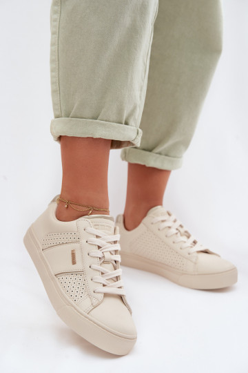 Tênis femininos de estilo esportivo com elementos vazados Big Star TT274292 na cor areia 2