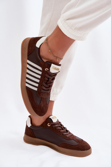 Tênis femininos de couro natural e camurça Big Star TT274715 na cor chocolate