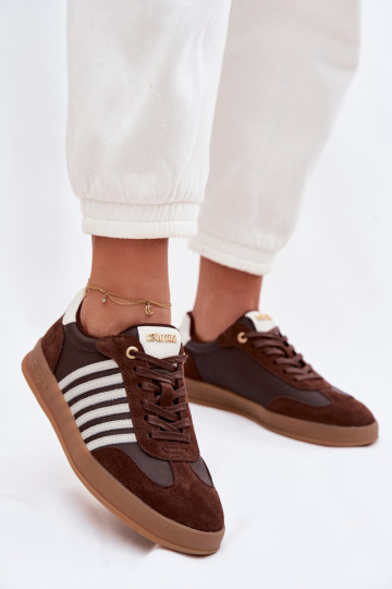 Tênis femininos de couro natural e camurça Big Star TT274715 na cor chocolate 2