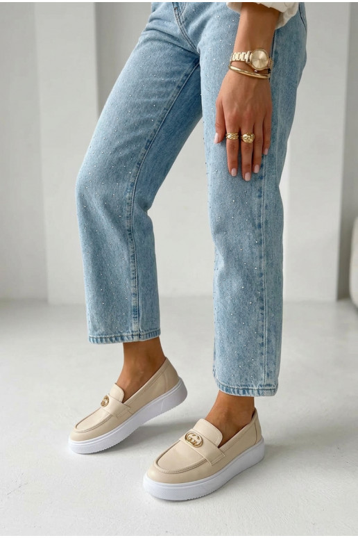 Pele Mocassins plataforma femininos Vinceza 39974 bege