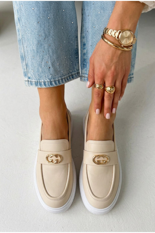 Pele Mocassins plataforma femininos Vinceza 39974 bege