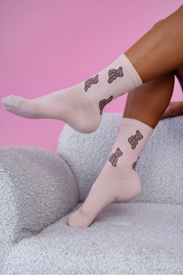 Meias femininas com ursinhos na cor rosa