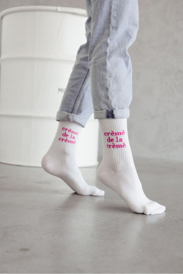 Meias meias brancas com padrão rosa Crème De La Crème