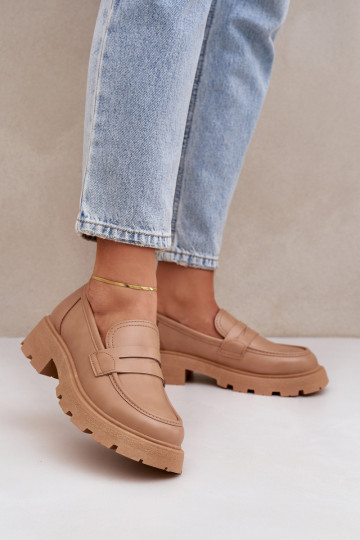 mocassins femininos de couro ecológico bege Sendall