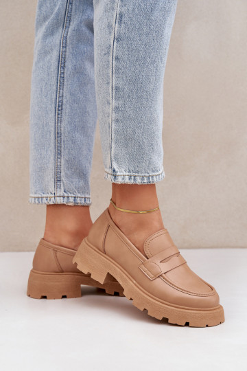 mocassins femininos de couro ecológico bege Sendall 2