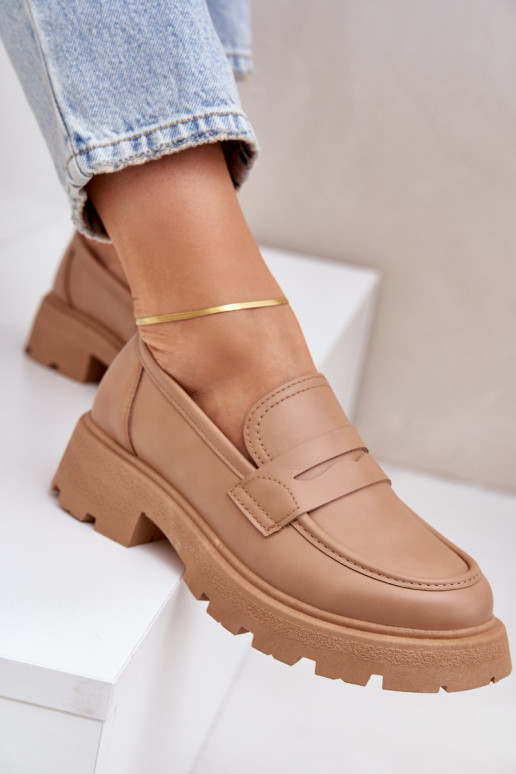 mocassins femininos de couro ecológico bege Sendall