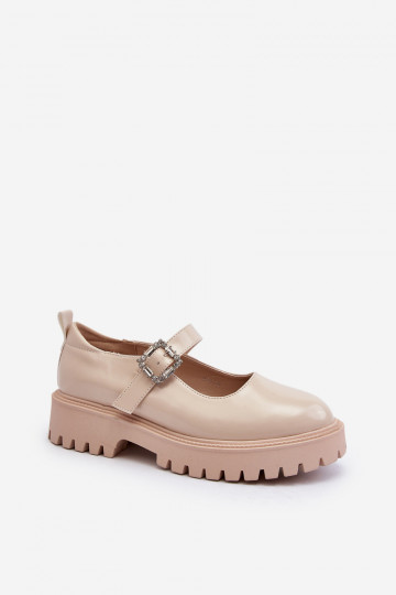 Sapatos de verniz femininos com fivelas na cor areia Lindnessa