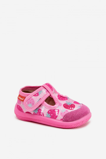 Chinelas infantis Milami com fechos adesivos na cor rosa morango Ambette