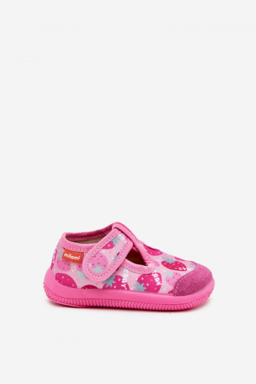 Chinelas infantis Milami com fechos adesivos na cor rosa morango Ambette 2