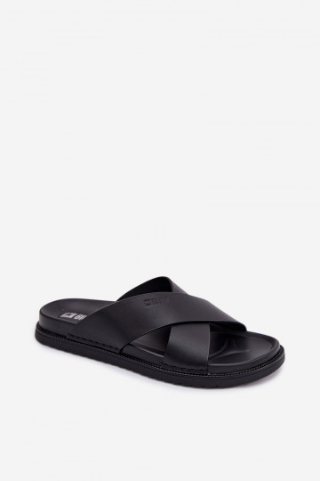 Chinelas de couro masculinas Big Star TT174217 pretas