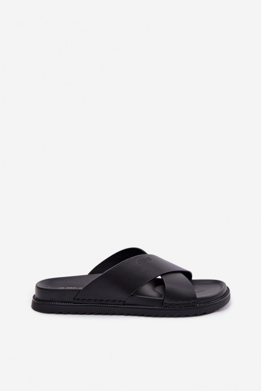 Chinelos de couro para homens Big Star TT174217 cor preta