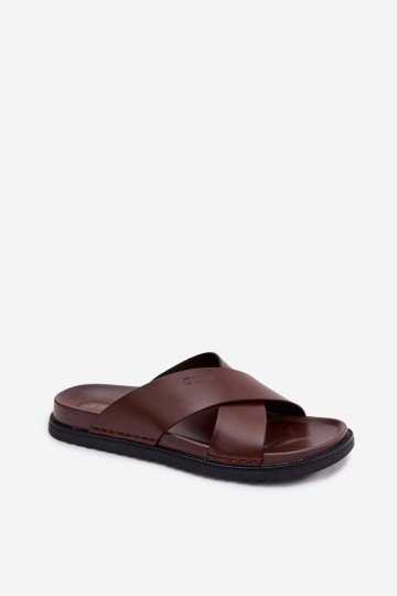 Chinelas de couro masculinas Big Star TT174218 na cor marrom escuro