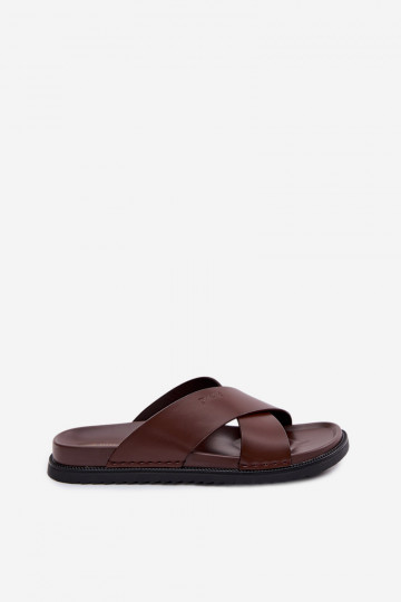 Chinelas de couro masculinas Big Star TT174218 na cor marrom escuro 2