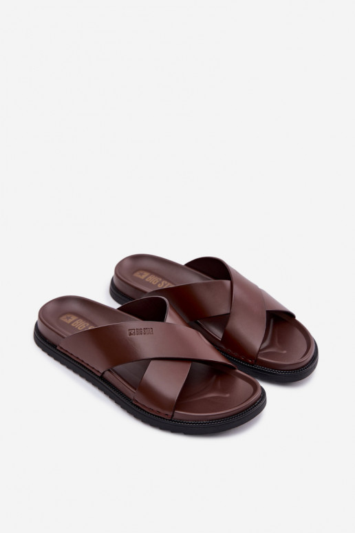 Chinelos de couro para homens Big Star TT174218 marrom escuro