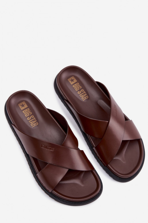 Chinelos de couro para homens Big Star TT174218 marrom escuro