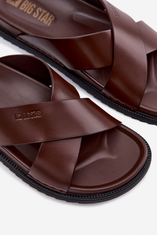 Chinelos de couro para homens Big Star TT174218 marrom escuro