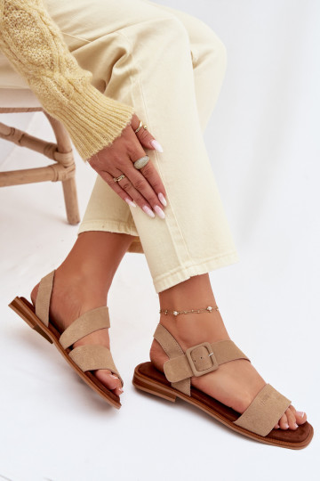 Sandálias femininas de camurça Big Star TT274491 na cor areia