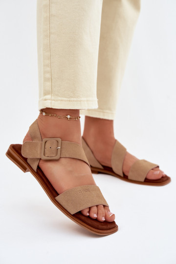 Sandálias femininas de camurça Big Star TT274491 na cor areia 2