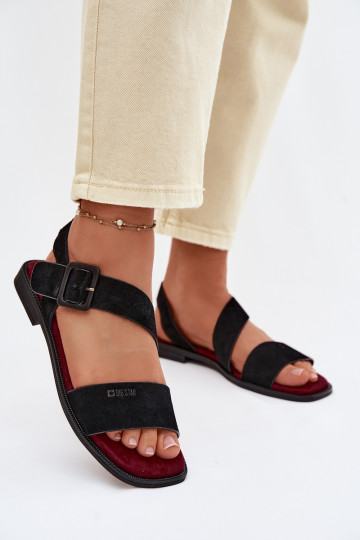 Sandálias femininas de camurça Big Star TT274490 na cor preta