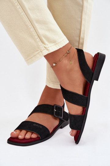 Sandálias femininas de camurça Big Star TT274490 na cor preta 2