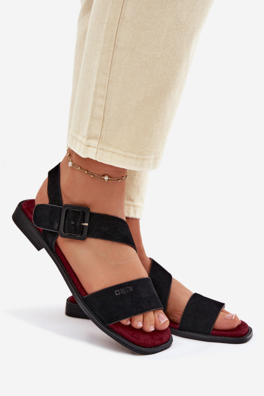 Sandálias femininas de camurça Big Star TT274490 cor preta