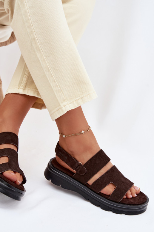 Sandálias femininas de camurça Big Star TT274483 CzekoladoParae