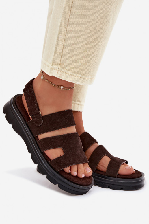 Sandálias femininas de camurça Big Star TT274483 CzekoladoParae