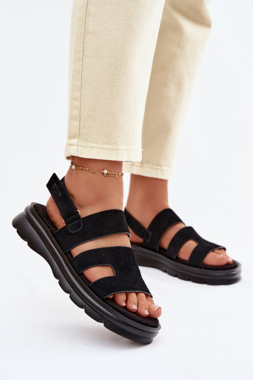 Sandálias femininas de camurça Big Star TT274484 cor preta