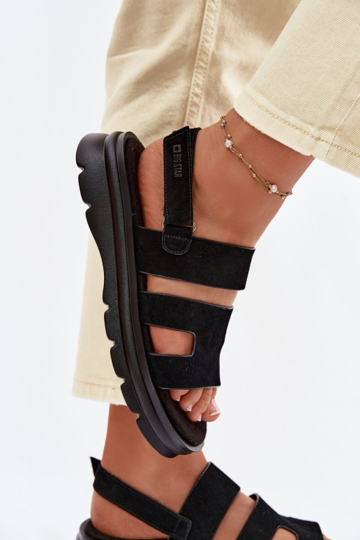 Sandálias femininas de camurça Big Star TT274484 cor preta