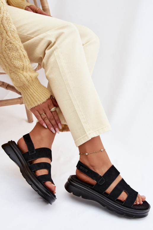 Sandálias femininas de camurça Big Star TT274484 cor preta