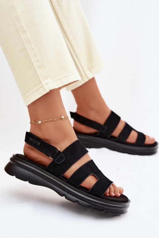 Sandálias femininas de camurça Big Star TT274484 cor preta