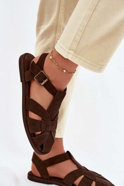 Sandálias rasteiras para mulheresHabilitadoturalnego de camurçau Big Star TT274249 CzekoladoParae