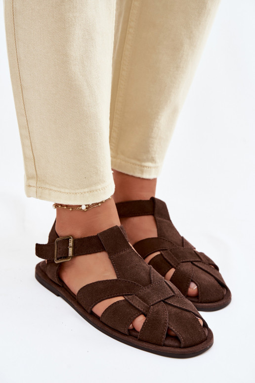 Sandálias rasteiras para mulheresHabilitadoturalnego de camurçau Big Star TT274249 CzekoladoParae