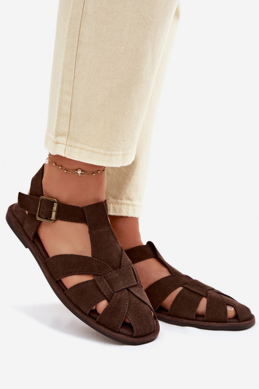 Sandálias rasteiras para mulheresHabilitadoturalnego de camurçau Big Star TT274249 CzekoladoParae