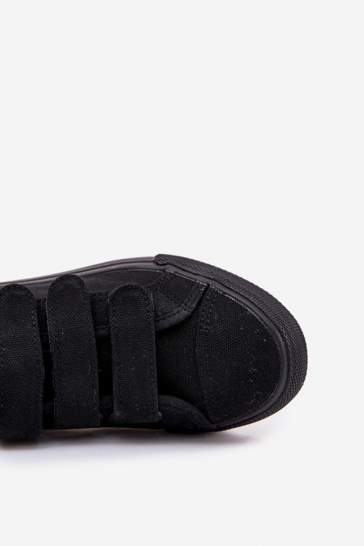 Juventude tênis de sola plana com fixadores adesivos cor preta Dilan