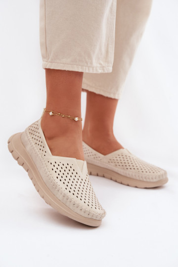 Mocassim feminino com detalhes vazados Sergio Leone MK099H cor areia-dourada 2