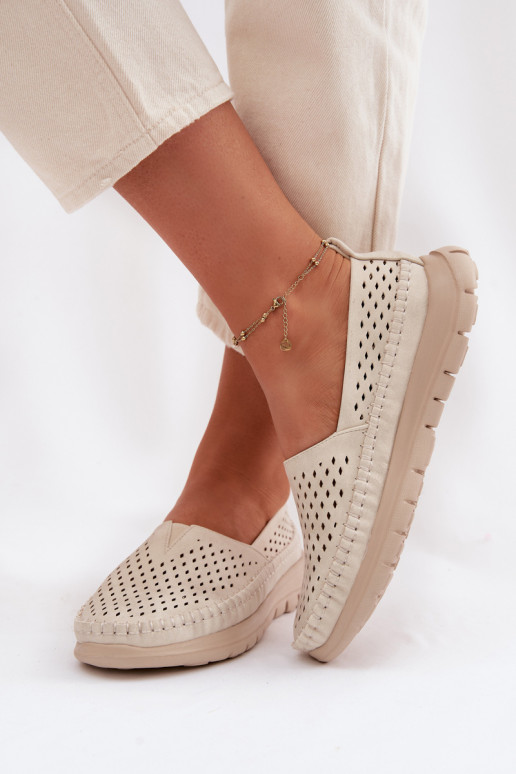 com elementos abertos  mocassins femininos Sergio Leone MK099H bege-cor dourada