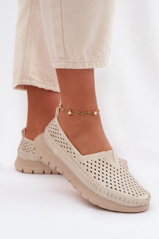 com elementos abertos  mocassins femininos Sergio Leone MK099H bege-cor dourada